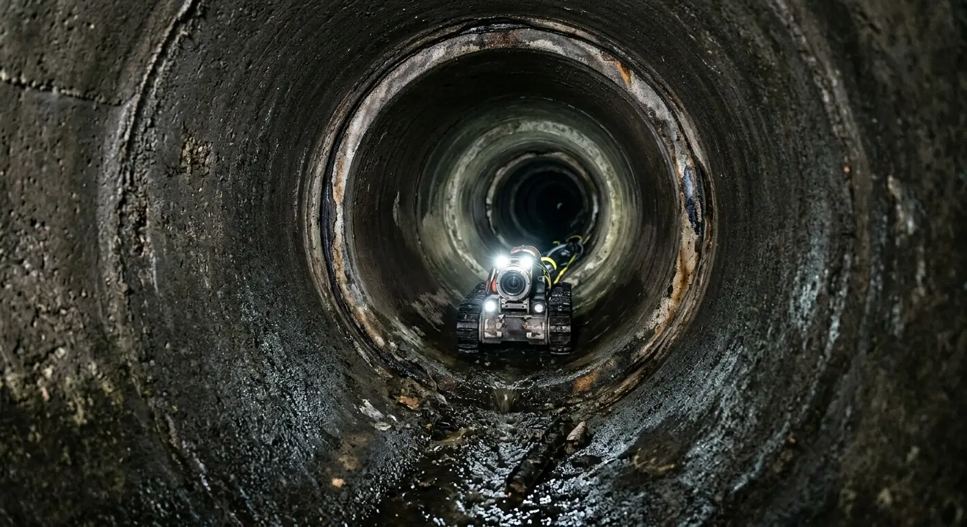 Robotic sewer camera inspecting pipe interior for Sewer Line Cleaning in Spring