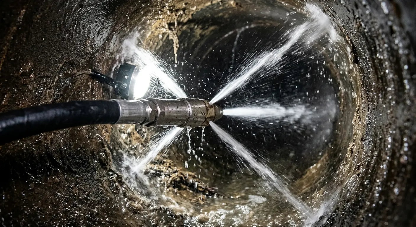 High-pressure hydro jetting nozzle cleaning sewer pipe for Trenchless Sewer Repair in Spring
